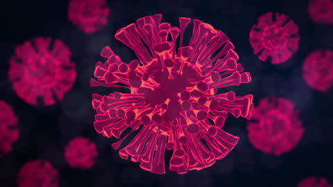 Animated Macro Still of Floating Coronavirus Cells