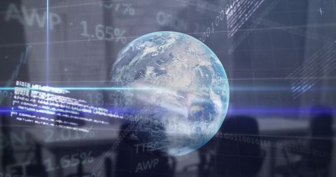Stock Market Data Displays with Rotating Globe in Office - Download Free Stock Images Pikwizard.com