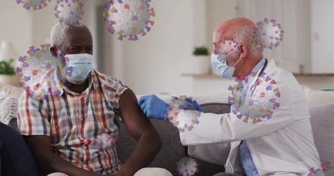 Healthcare Professional Administering Vaccine to Patient with Viral Graphics Overlay