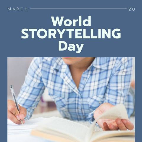 Woman Celebrating World Storytelling Day with Writing - Download Free Stock Templates Pikwizard.com