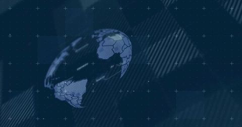 Rotating digital globe with hex overlay, dotted grid and broadcast ui design for data visualization
