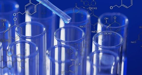 Scientific Discovery in Laboratory with Test Tubes and Molecular Structures