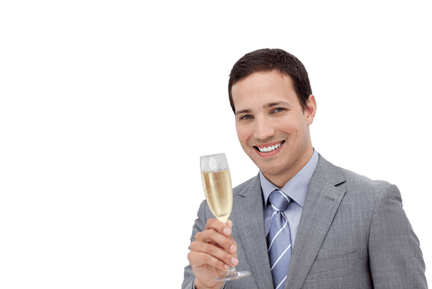 Businessman Holding Champagne Glass Over Transparent Background