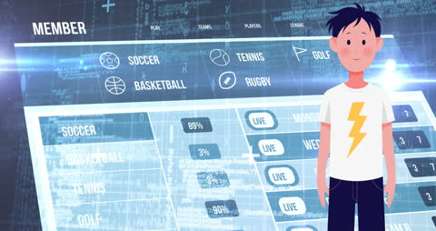 Animated Boy with Sports Data and Tech Background