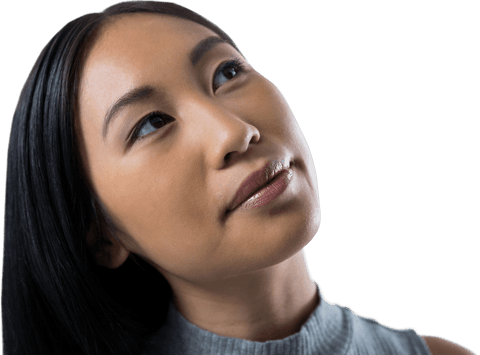 Transparent Portrait of Thoughtful Smiling Woman