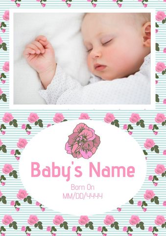 baby announcement template with sleeping infant and floral design - Download Free Stock Templates Pikwizard.com