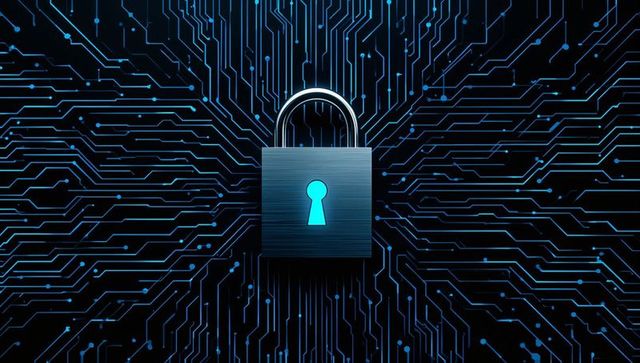 Futuristic Cybersecurity Concept with Glowing Padlock Icon