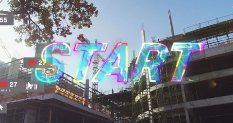 Start Text Over Urban Construction Site with Digital Overlay