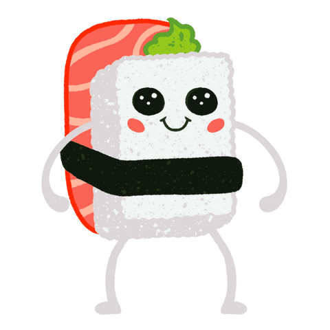Whimsical nigiri sushi character on transparent background