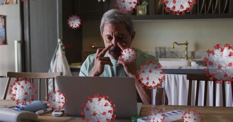 Senior man facing covid-19 threat in home environment