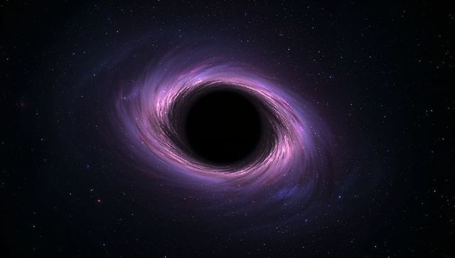 Black Hole with Swirling Purple-Pink Accretion Disk in Deep Space