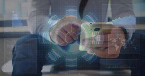 Business Professional Engaging with Holographic Data Interface