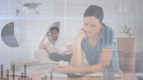 Businesswoman Analyzing Financial Data in Office Overlay