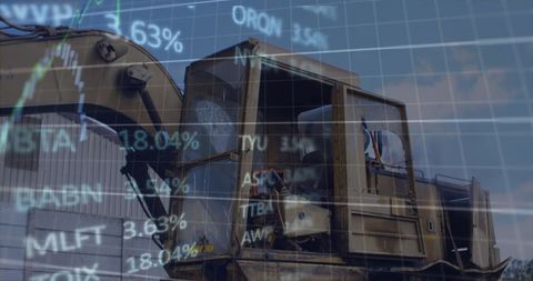 Excavator at Waste Site with Financial Market Overlay