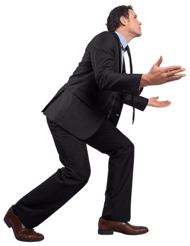 Transparent Businessman in Black Suit with Outstretched Undeclared Gesture