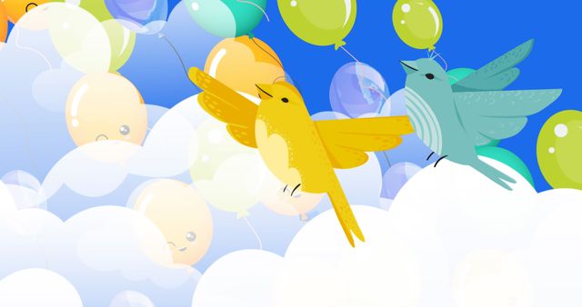 Birds and Balloons Celebration Over Clouds on Blue Background - Download Free Stock Images Pikwizard.com