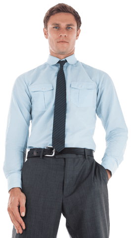 Transparent Serious Businessman in Professional Attire Standing