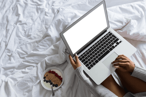 minimalistic lifestyle with laptop on comfy bed setting transparent object nearby - Download Free Stock Videos Pikwizard.com