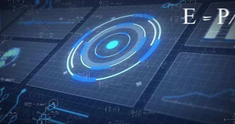 Rotating Holographic HUD with Blue Radial Target and Interactive Data Rings for Tech Dashboard