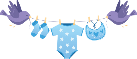 Birds hanging baby clothes on transparent background illustration