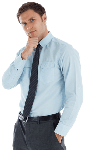 Transparent Background Thoughtful Businessman in Formal Attire