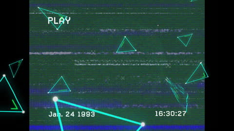 Retro Video Glitch with Neon Geometric Patterns