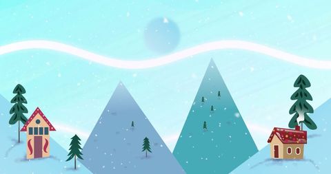 Cozy Winter Landscape with Snowy Mountains and Houses