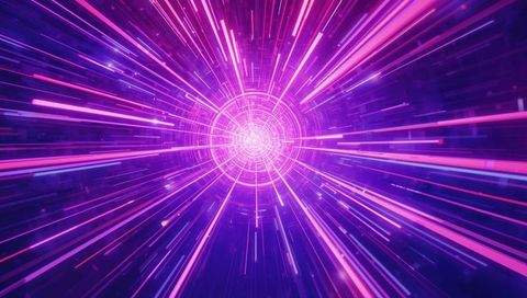 Pulsing Magenta Core Radiating Neon Data Beams Through Futuristic Cyber Tunnel