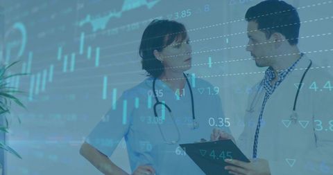 Healthcare Team Collaborating with Data Overlay for Clinical Analytics