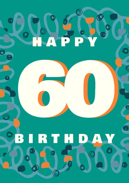 Vibrant and stylish 60th birthday card design featuring bold numbers and a lively backdrop. Perfect for celebrating a milestone birthday and sending best wishes on this special occasion. Ideal for both digital and printed birthday invitations.