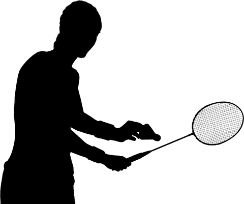 Transparent silhouette of woman playing badminton isolated