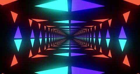Abstract Neon Geometric Tunnel with Multicolored Shapes