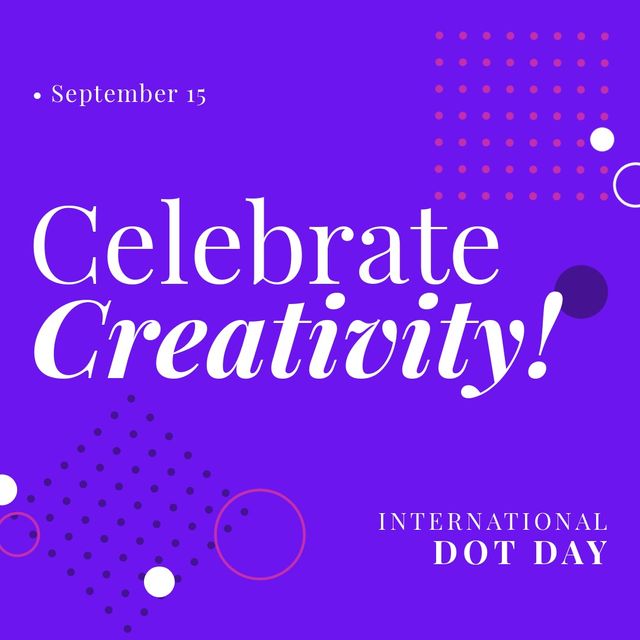 Perfect for promoting International Dot Day celebrations held on September 15, this vibrant design highlights the importance of creativity. Featuring colorful dot patterns and bold text, it is ideal for social media posts, event invitations, and educational materials that encourage creativity and artistic expression.