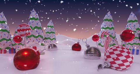 Christmas Wonderland with Snowfall and Festive Decorations
