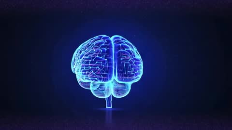 Rotating Neon Blue Digital Brain Hologram Animation