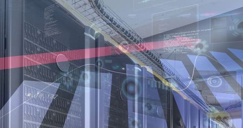 Digital Interface Overlapping High-Tech Server Room - Download Free Stock Images Pikwizard.com