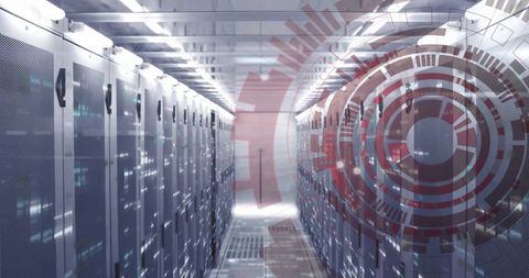 Futuristic Server Room with Digital Overlay Elements - Download Free Stock Images Pikwizard.com