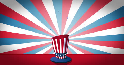 Rotating Patriotic Hat with USA Flag Stripes Background