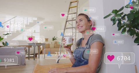 Smiling Woman with Dog and Social Media Interactions