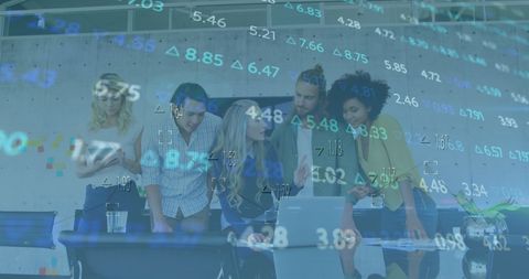 Team Collaboration with Overlay of Stock Market Data Visuals