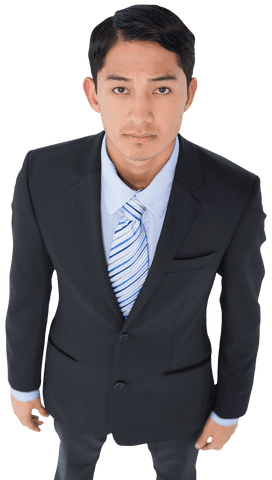 Serious Asian Businessman in Formal Suit on Transparent Background