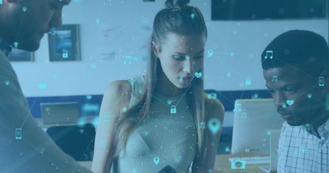 Diverse Team Engaging with Global Digital Network Concept