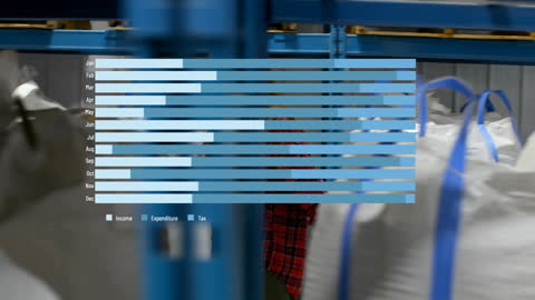 Animated Business Graphs Over Warehouse Setting Featuring Female Worker