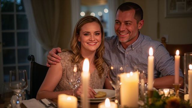 Elegant Couple Enjoying Romantic Candlelit Dinner at Home