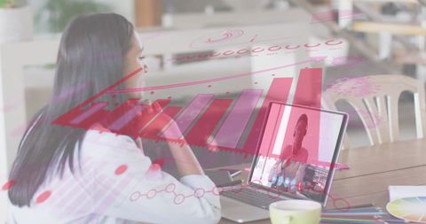 Businesswoman analyzing data during online meeting