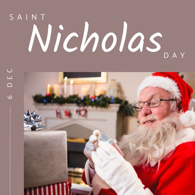 Santa Claus Holding Present on Saint Nicholas Day Celebration - Download Free Stock Templates Pikwizard.com