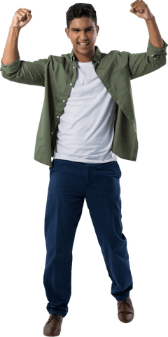 Young Man Celebrating in Green Shirt with Confident Expression on Transparent Background - Download Free Stock Videos Pikwizard.com