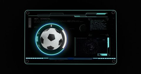 Futuristic Interface with Scanning Football Hologram