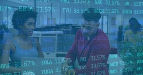 Collaborative Finance Discussion Overlaying Digital Data - Download Free Stock Images Pikwizard.com
