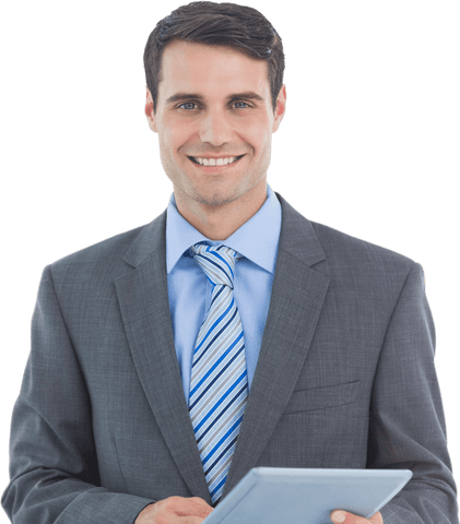 Transparent Smiling Business Professional Holding Tablet - Download Free Stock Videos Pikwizard.com